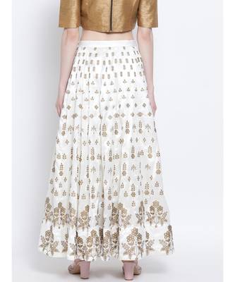 Women White Solid Flared Skirts 5