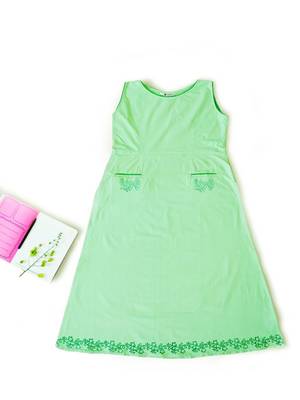 Cool parrot green with hand block print design & pockets at front Sleeveless Kurti 1