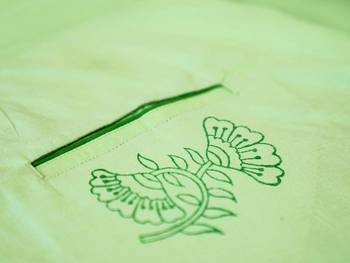 Cool parrot green with hand block print design & pockets at front Sleeveless Kurti 3