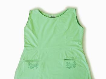 Cool parrot green with hand block print design & pockets at front Sleeveless Kurti 5