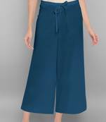 Janasya Women's Teal Pure Cotton Palazzo Pant