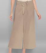 Janasya Women's Khaki Pure Cotton Palazzo Pant