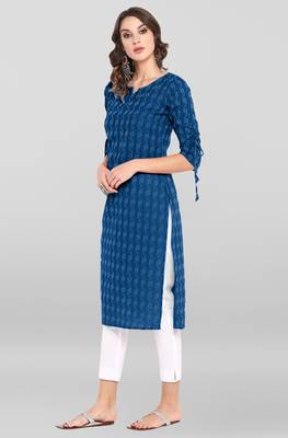 Women's Navy Blue Poly Crepe Kurta 2