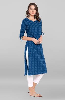 Women's Navy Blue Poly Crepe Kurta 3