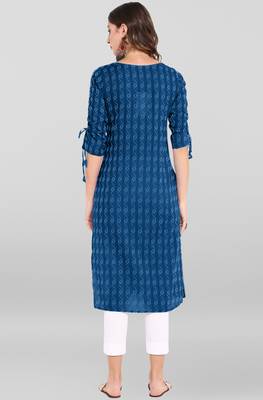 Women's Navy Blue Poly Crepe Kurta 4