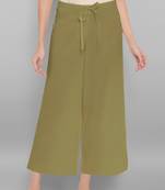 Janasya Women's Green Pure Cotton Palazzo Pant