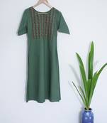Hunter Green With Round Neck and Sleeves Till Elbows Premium Khadi Kurta