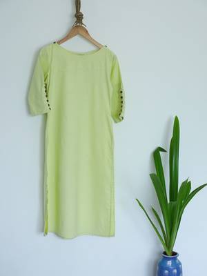 Lemon Green A Line Premium Khadi Kurta 1