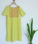 Lemon Yellow Round Neck with Sleeves Till Elbows Premium Khadi Kurta