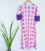 Purple Kurti With Hand Block Print Design and Sleeves Dori