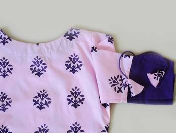 Purple Kurti With Hand Block Print Design and Sleeves Dori 4
