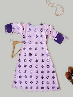 Purple Kurti With Hand Block Print Design and Sleeves Dori 5