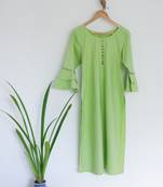 Round neck Parrot Green Ladies kurta With Bell Sleeves