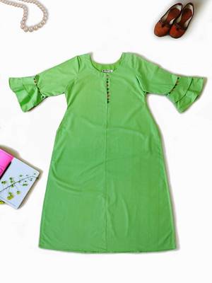 Round neck Parrot Green Ladies kurta With Bell Sleeves 2
