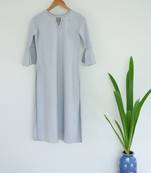 Solid Grey Kurti with cutout neck and thread work on Bell Sleeves
