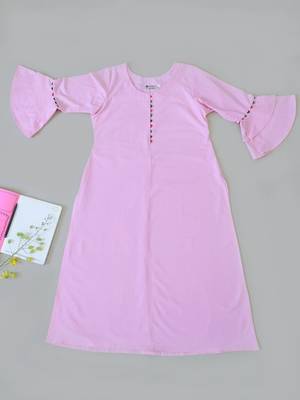 Solid Salmon Pink Premium Khadi Kurta with Bell Sleeves 1