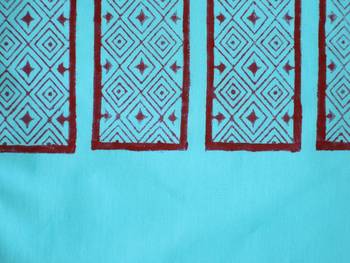 Turquoise Blue Color With Hand Block Print Design Kurta with Cutout neck 3