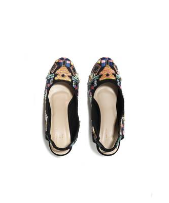 Zenia Black Embroidered Block Heels 1