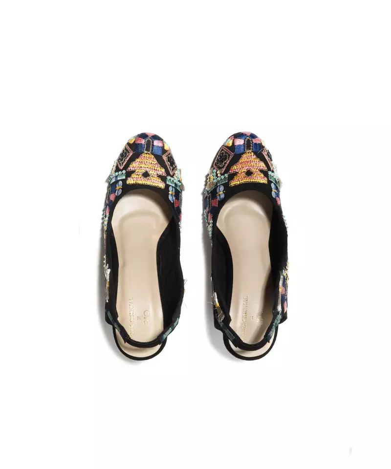 Zenia Black Embroidered Block Heels