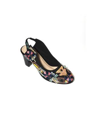 Zenia Black Embroidered Block Heels 2