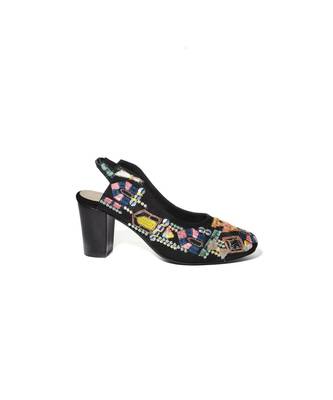 Zenia Black Embroidered Block Heels 3