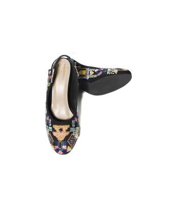 Zenia Black Embroidered Block Heels 4