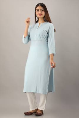 Sky-blue embroidered rayon embroidered-kurtis 1