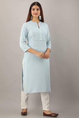 Sky-blue embroidered rayon embroidered-kurtis 2