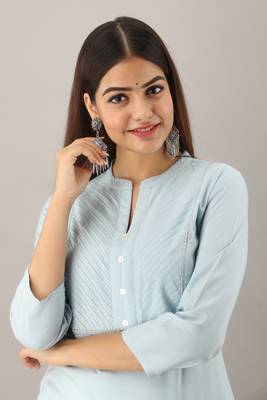 Sky-blue embroidered rayon embroidered-kurtis 3