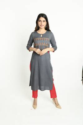 Grey embroidered rayon embroidered-kurtis 1