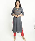Grey embroidered rayon embroidered-kurtis