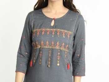 Grey embroidered rayon embroidered-kurtis 3
