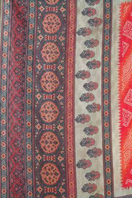 Orange printed silk blend saree with blouse 3