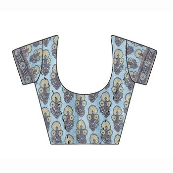 Blue printed silk blend saree with blouse 4