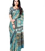 Green printed silk blend saree with blouse