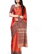 Red printed silk blend saree with blouse