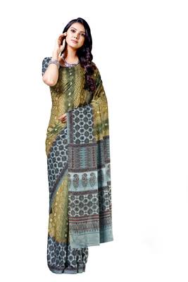 Mehendi printed silk blend saree with blouse 1