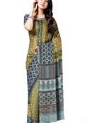 Mehendi printed silk blend saree with blouse