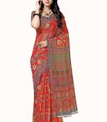Red woven chanderi saree with blouse
