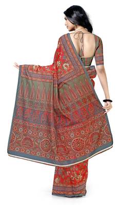 Red woven chanderi saree with blouse 2