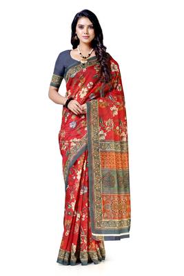 Red woven chanderi saree with blouse 1