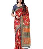 Red woven chanderi saree with blouse