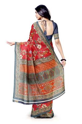 Red woven chanderi saree with blouse 2