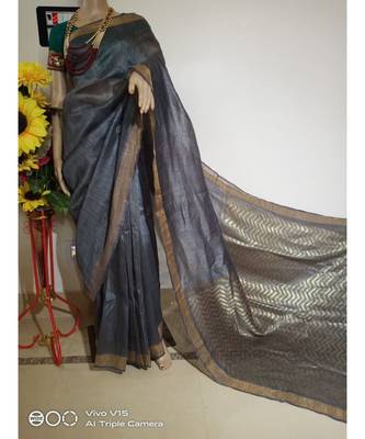 grey Silk Linen Saree 2