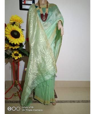 green Silk Linen Saree 1