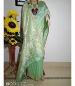 green Silk Linen Saree