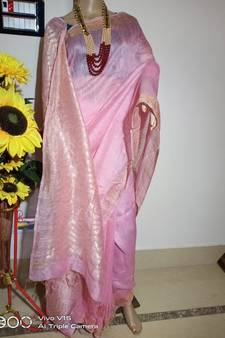 pink Silk Linen Saree