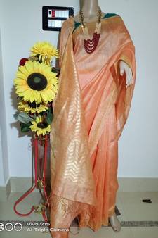 cream Silk Linen Saree