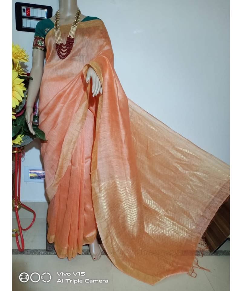 cream Silk Linen Saree