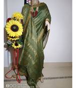 green Silk Linen Saree
